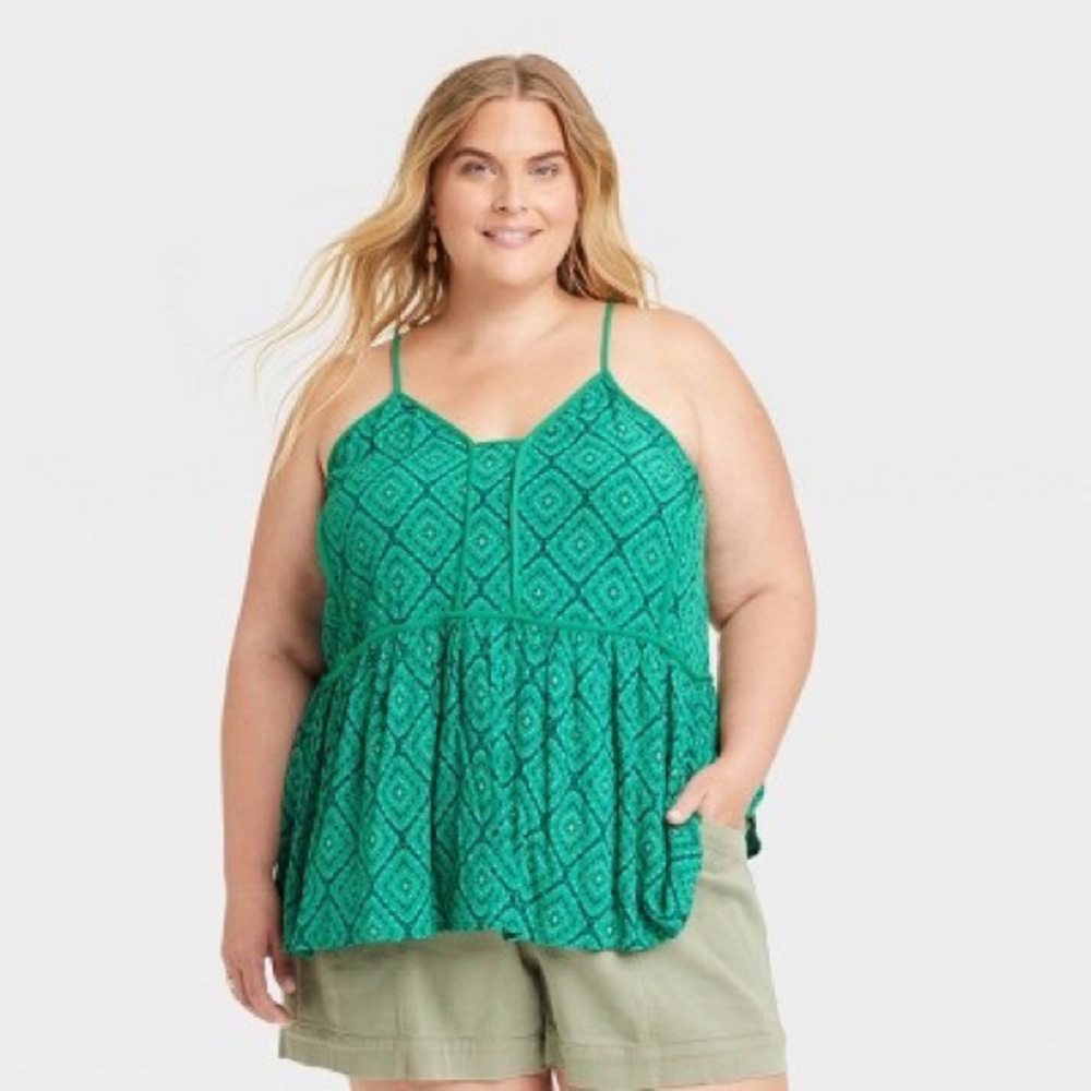 KNOX ROSE FLOWY TANK TOP GREEN GEOMETRIC